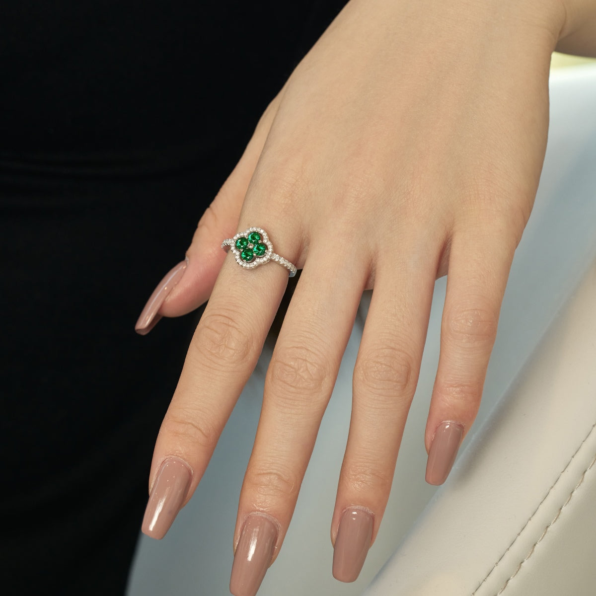 [AuraEcho]Four Leaf Clover Flower Design Ring