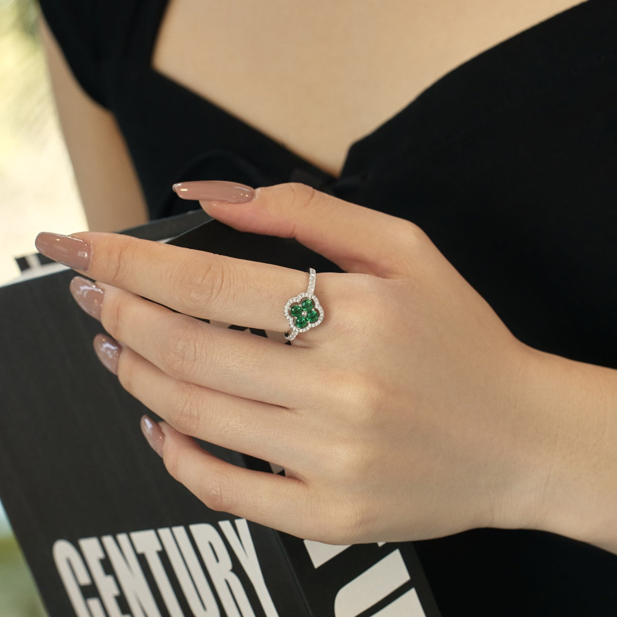 [AuraEcho]Four Leaf Clover Flower Design Ring