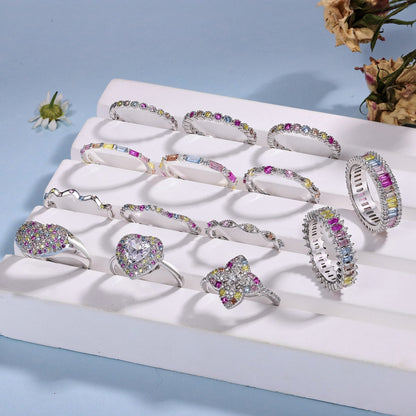 [AuraEcho]Dainty Colorful Round Cut Party Ring