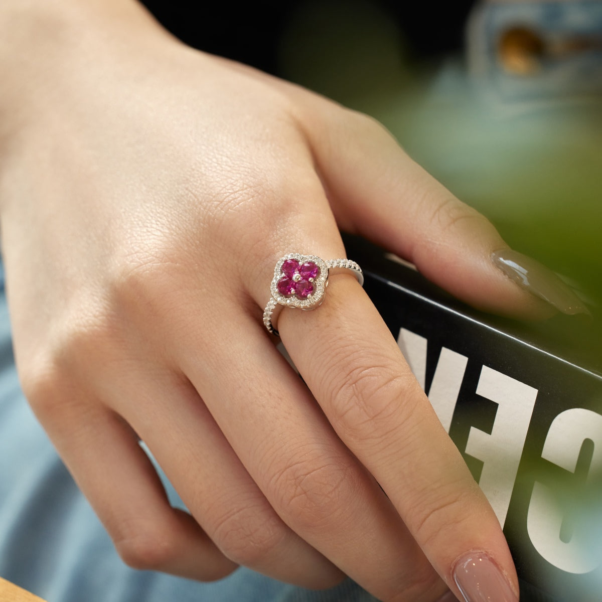 [AuraEcho]Four Leaf Clover Flower Design Ring