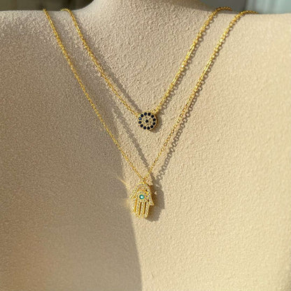 [AuraEcho]Demon Eye Hamsa Palm Necklace