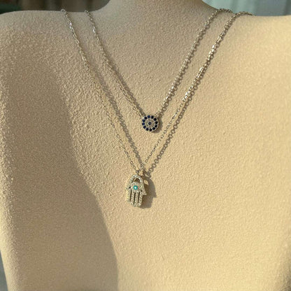 [AuraEcho]Demon Eye Hamsa Palm Necklace