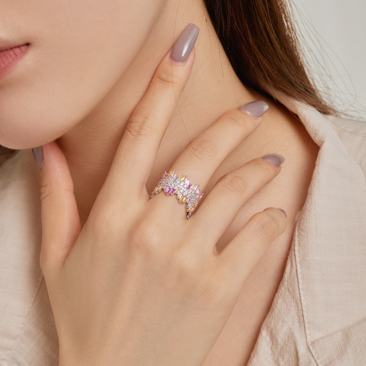 [AuraEcho]Luxurious Colorful Radiant Cut Daily Ring