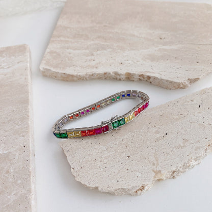 [AuraEcho]Radiant Colorful Princess Cut Tennis Bracelet