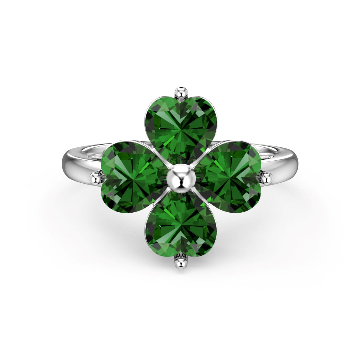 [AuraEcho]Heart-shaped Four-Leaf Clover Ball Ring