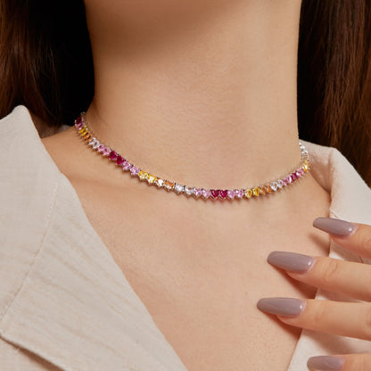 [AuraEcho]Sparkling Colorful Full Heart Tennis Necklace