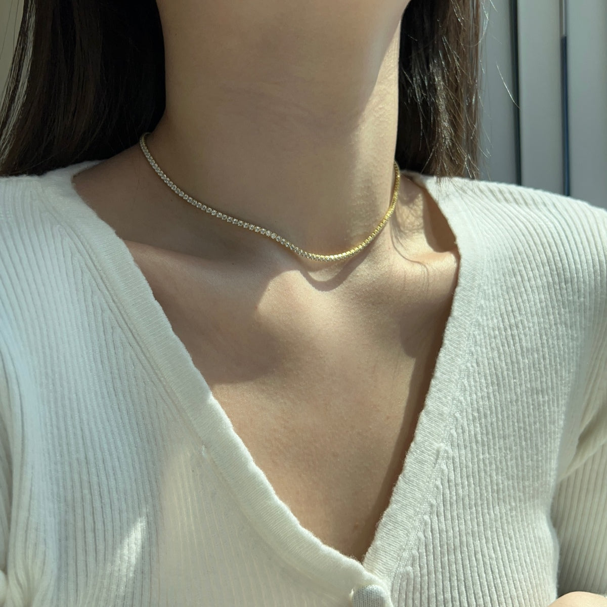 [AuraEcho]Delicate Round Shape Tennis Necklace
