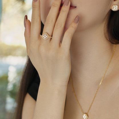 [AuraEcho]Four Leaf Clover Flower Design Ring