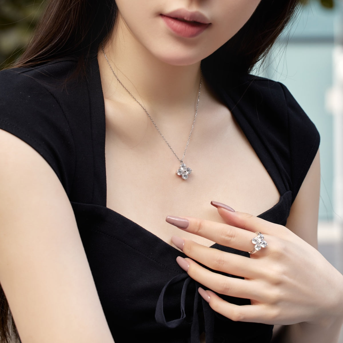 [AuraEcho]Four-Leaf Clover And Eight-Pointed Star Necklace