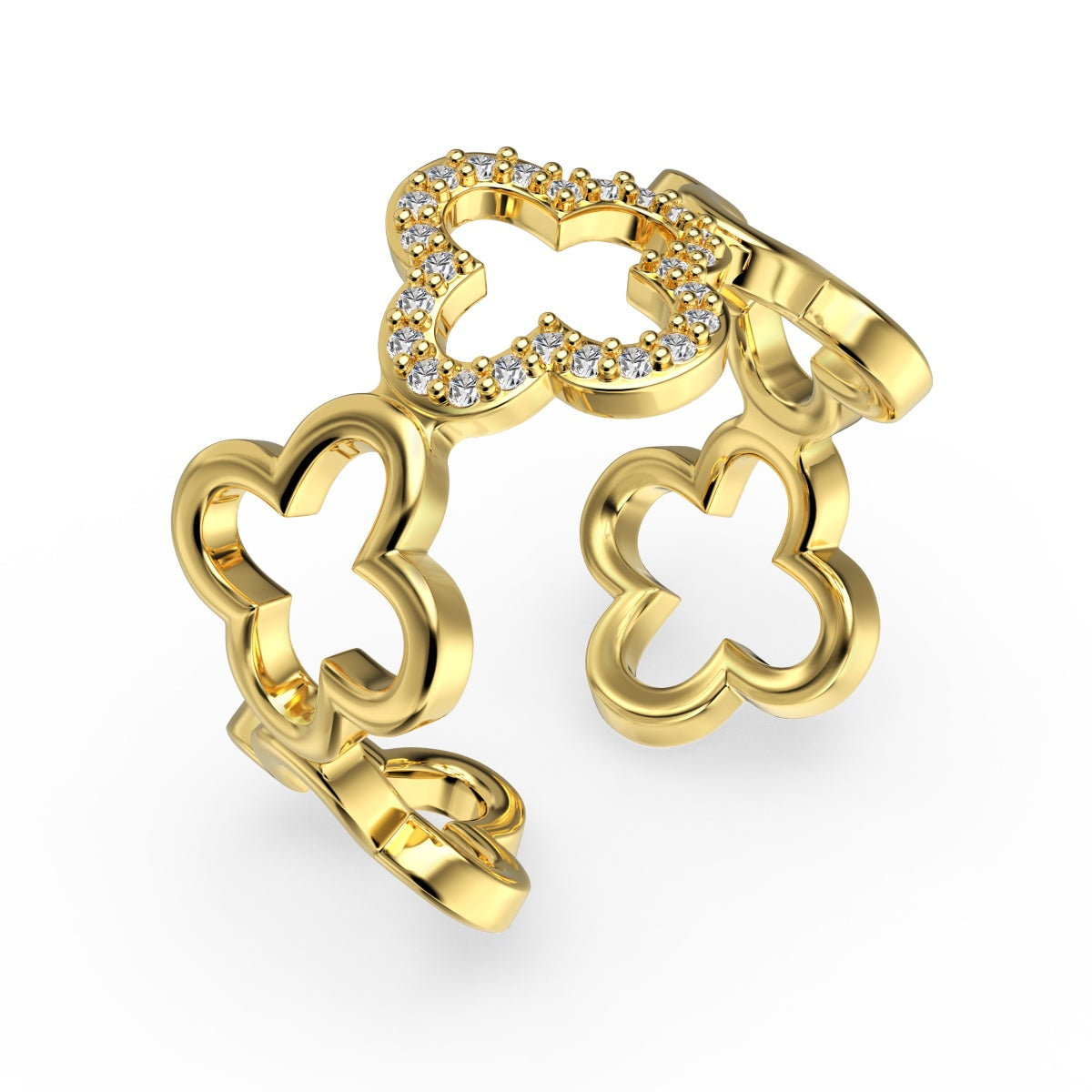 [AuraEcho]Hollow Design Four-Leaf Clover Flower Shape Ring