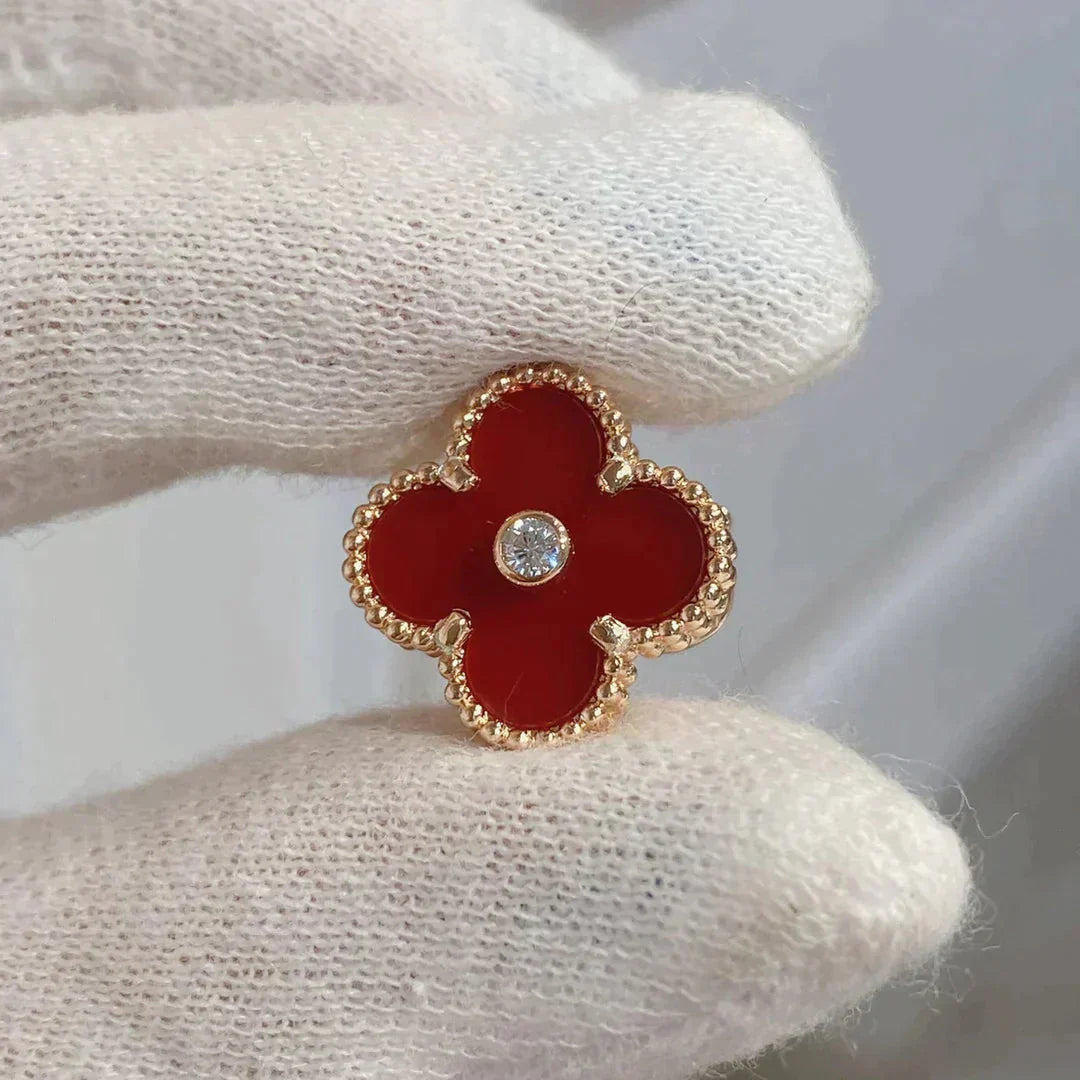 [AuraEcho]CLOVER MEDIUM 1 MOTIFS CARNELIAN  DIAMOND earrings