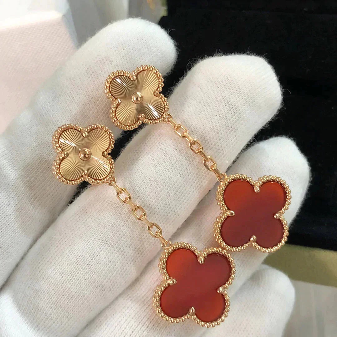 [AuraEcho]CLOVER 2 MOTIF  LASER CARNELIAN EARRINGS