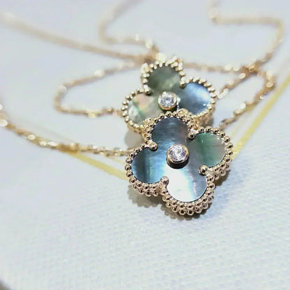 [AuraEcho]CLOVER 15MM DIAMOND AND MOTHER-OF-GREY NECKLACE
