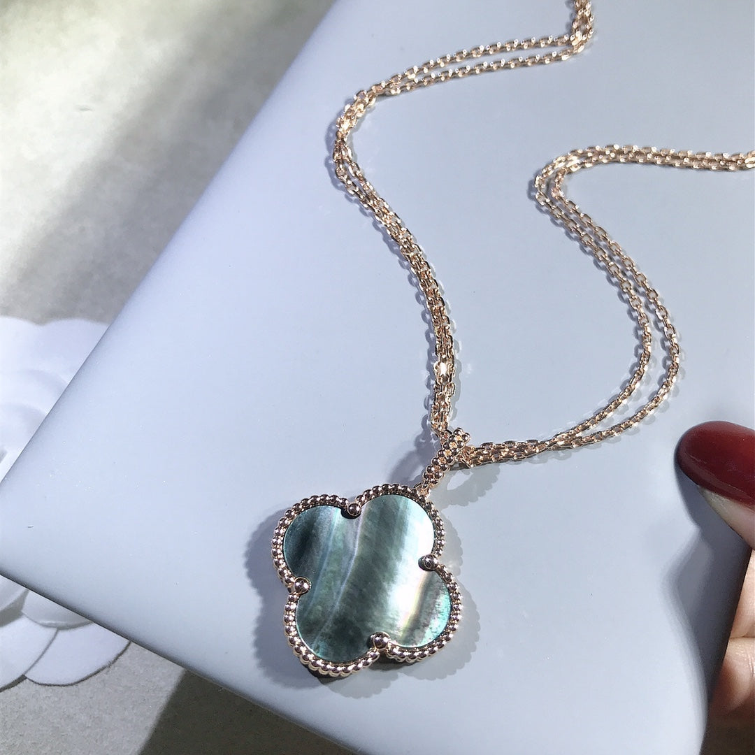 [AuraEcho]CLOVER 25MM GOLD DARK MOP BIG CLOVER NECKLACE