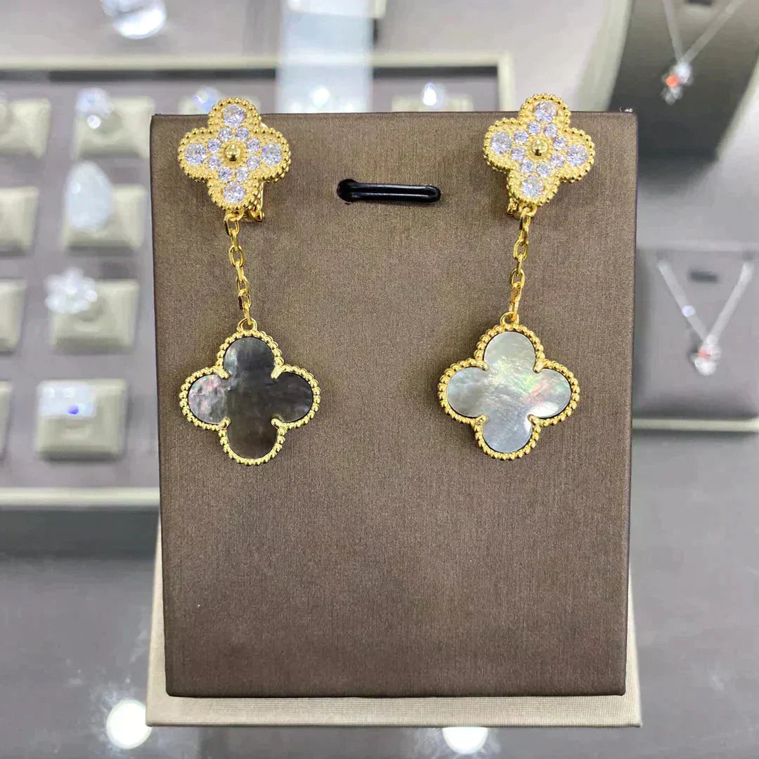 [AuraEcho]CLOVER  2 MOTIFS  DIAMOND  EARRINGS (MULTIPLE CHOICESç´