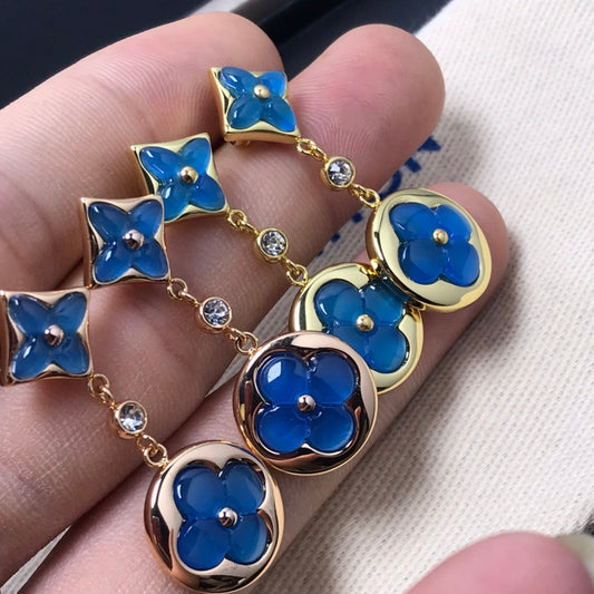 [AuraEcho]STAR AND SUN AGATE DIAMOND EARRINGS