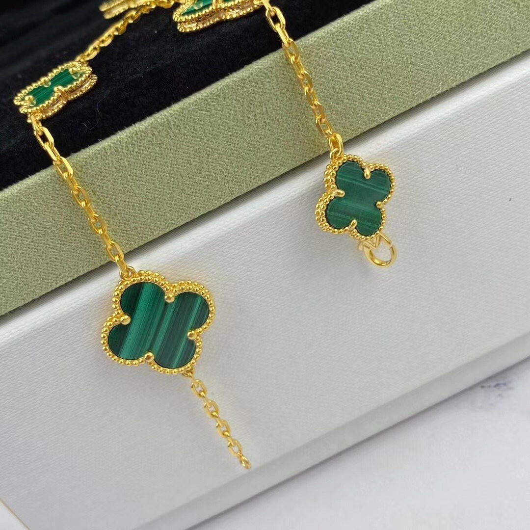 [AuraEcho]MAGIC CLOVER MALACHITE GOLD BRACELET 5 MOTIFS