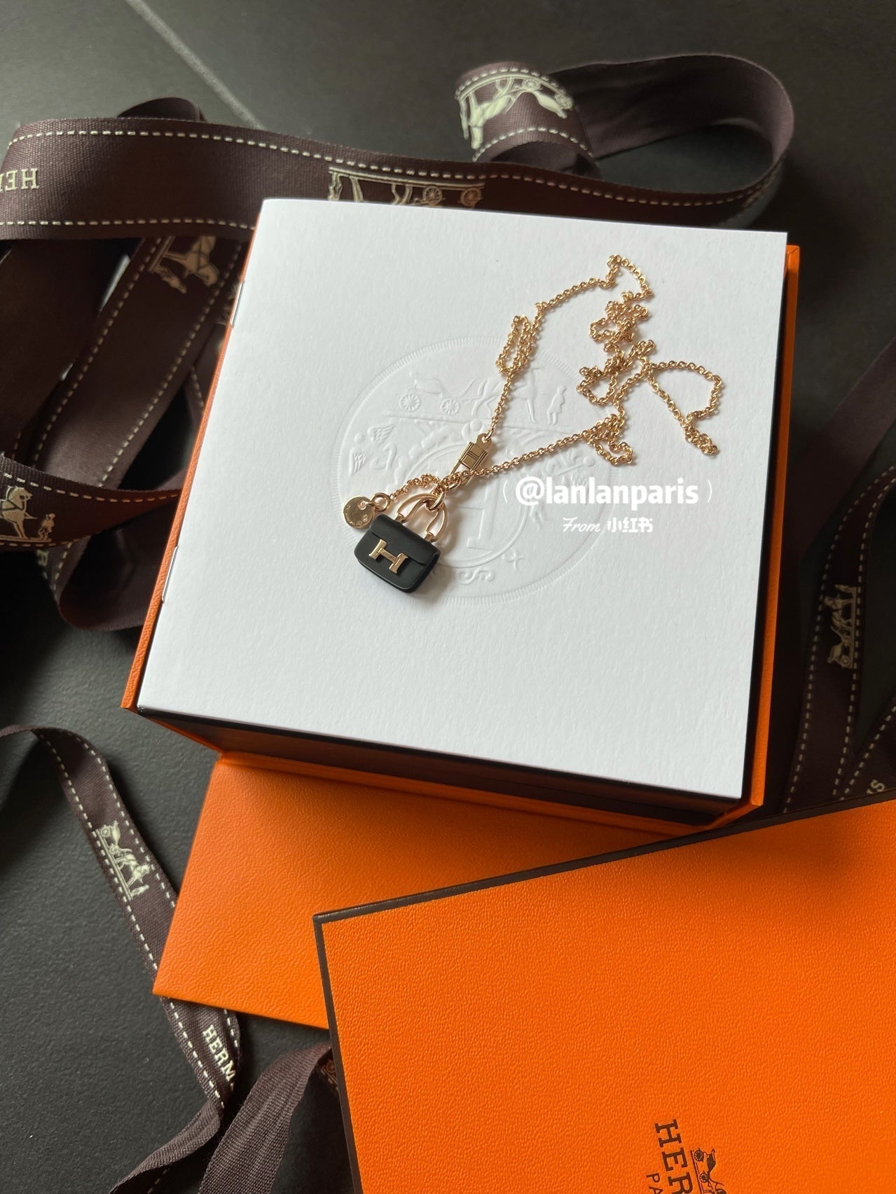 [AuraEcho]CONSTANCE BLACK PEDANT PINK GOLD NECKLACE