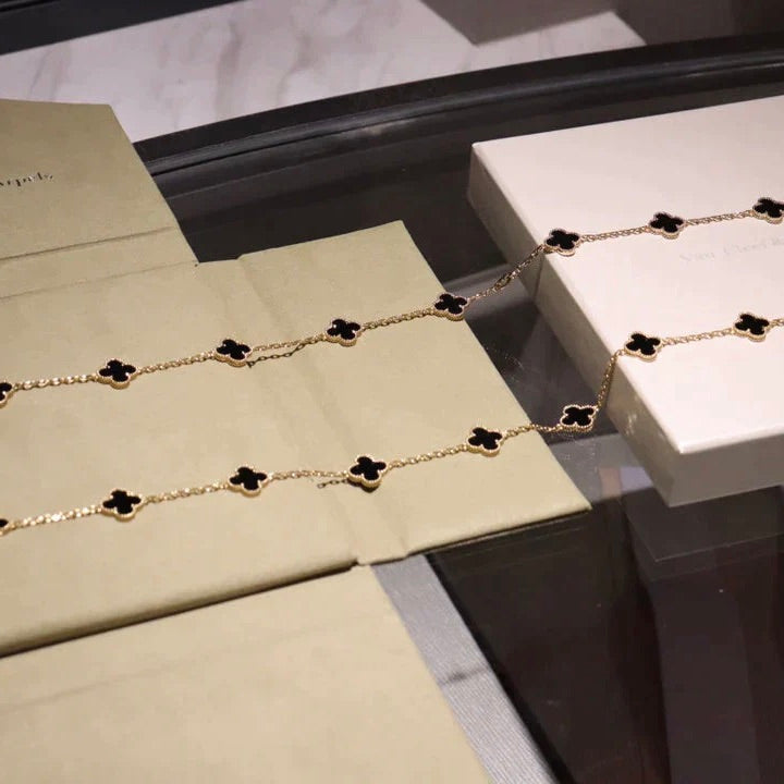 [AuraEcho]CLOVER 20 MOTIFS ONYX NECKLACE