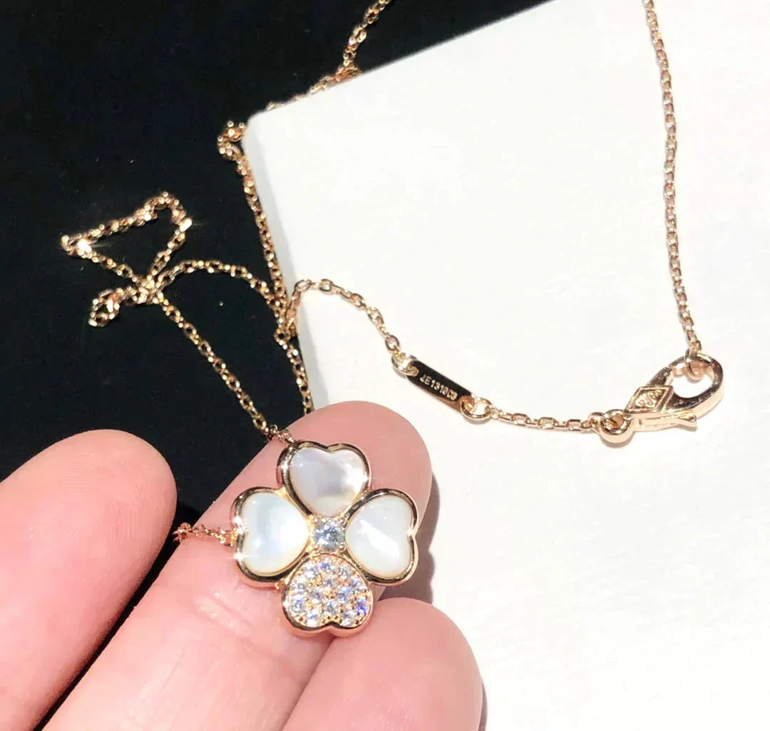 [AuraEcho]CLOVER MOP DIAMOND ROSE GOLD NECKLACE