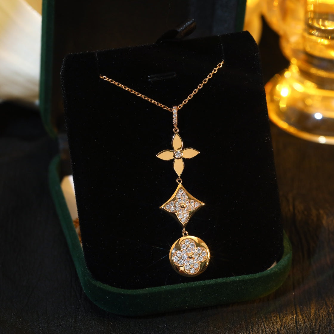[AuraEcho]STAR AND SUN DIAMOND PINK GOLD NECKLACE