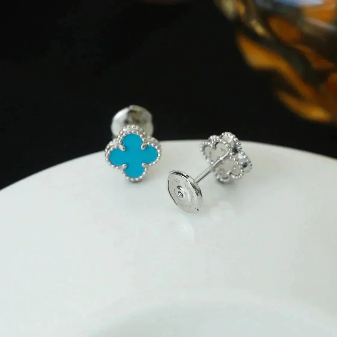 [AuraEcho]CLOVER MINI 9.5MM ONYX STUD EARRINGS SILVER