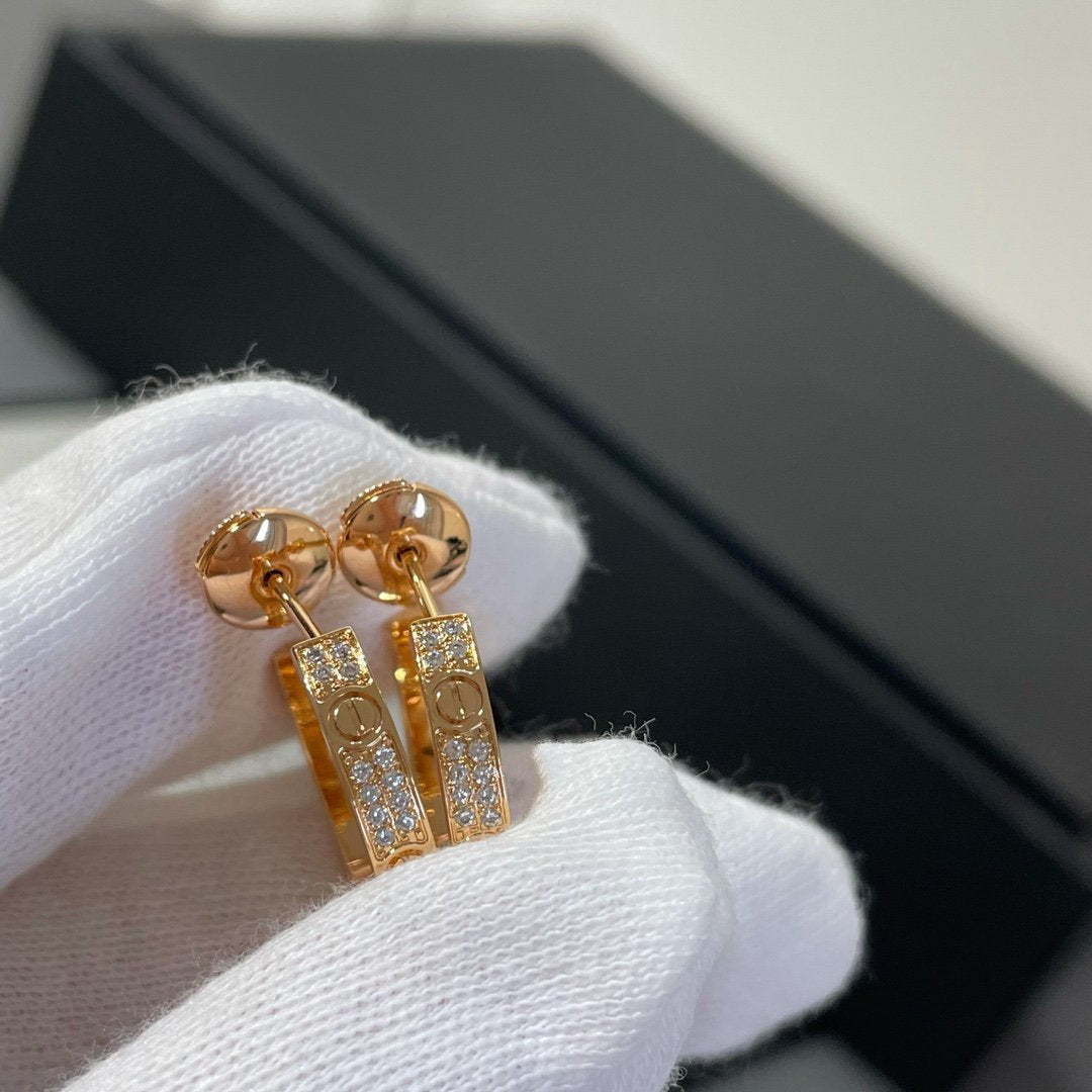 [AuraEcho]LOVE DIAMOND PINK GOLD HOOP EARRINGS