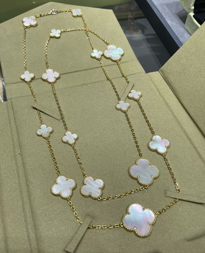 [AuraEcho]CLOVER 16 MOTIF WHITE MOP GOLD NECKLACE