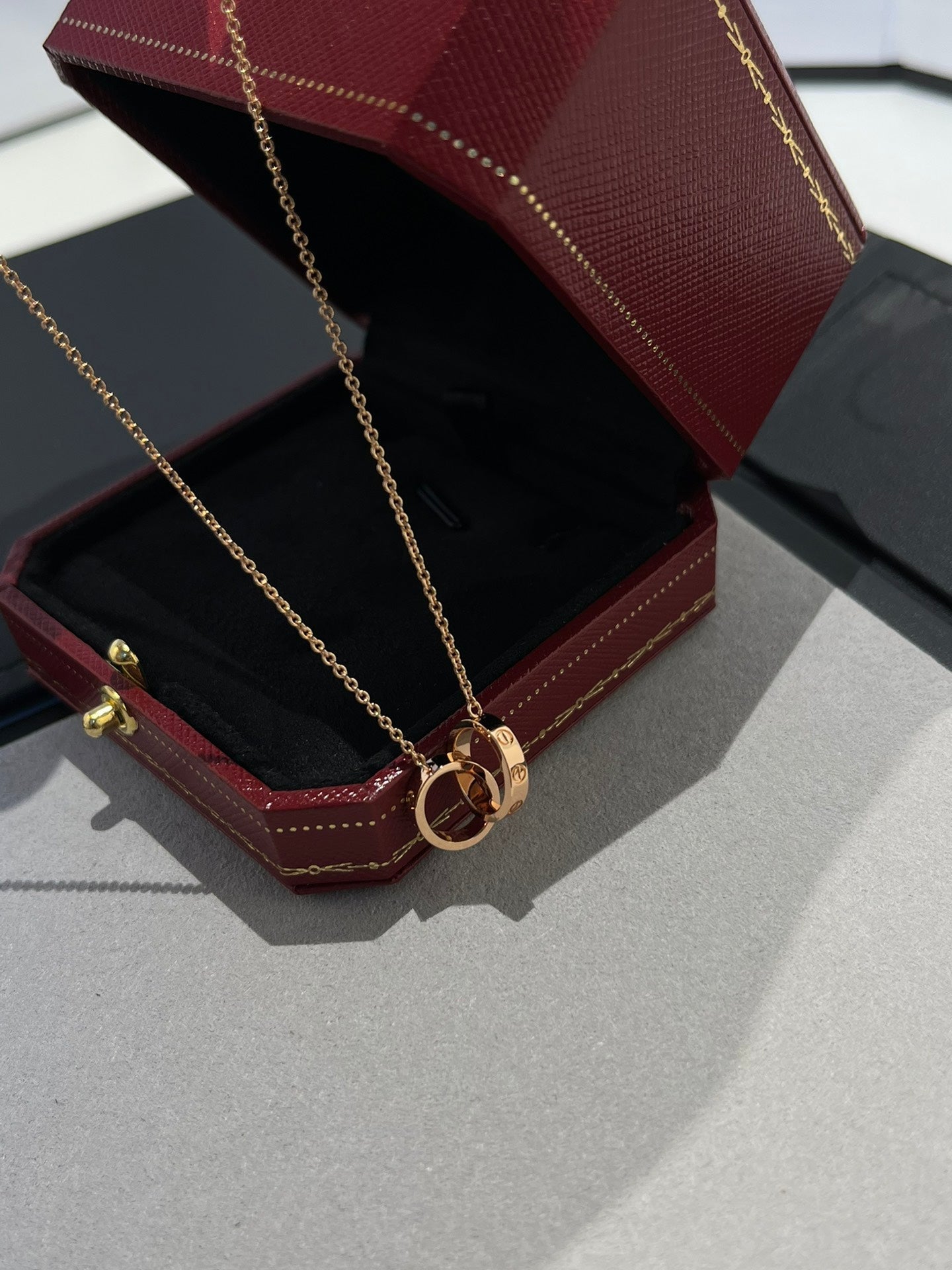 [AuraEcho]LOVE NECKLACE DOUBLE RING PINK GOLD