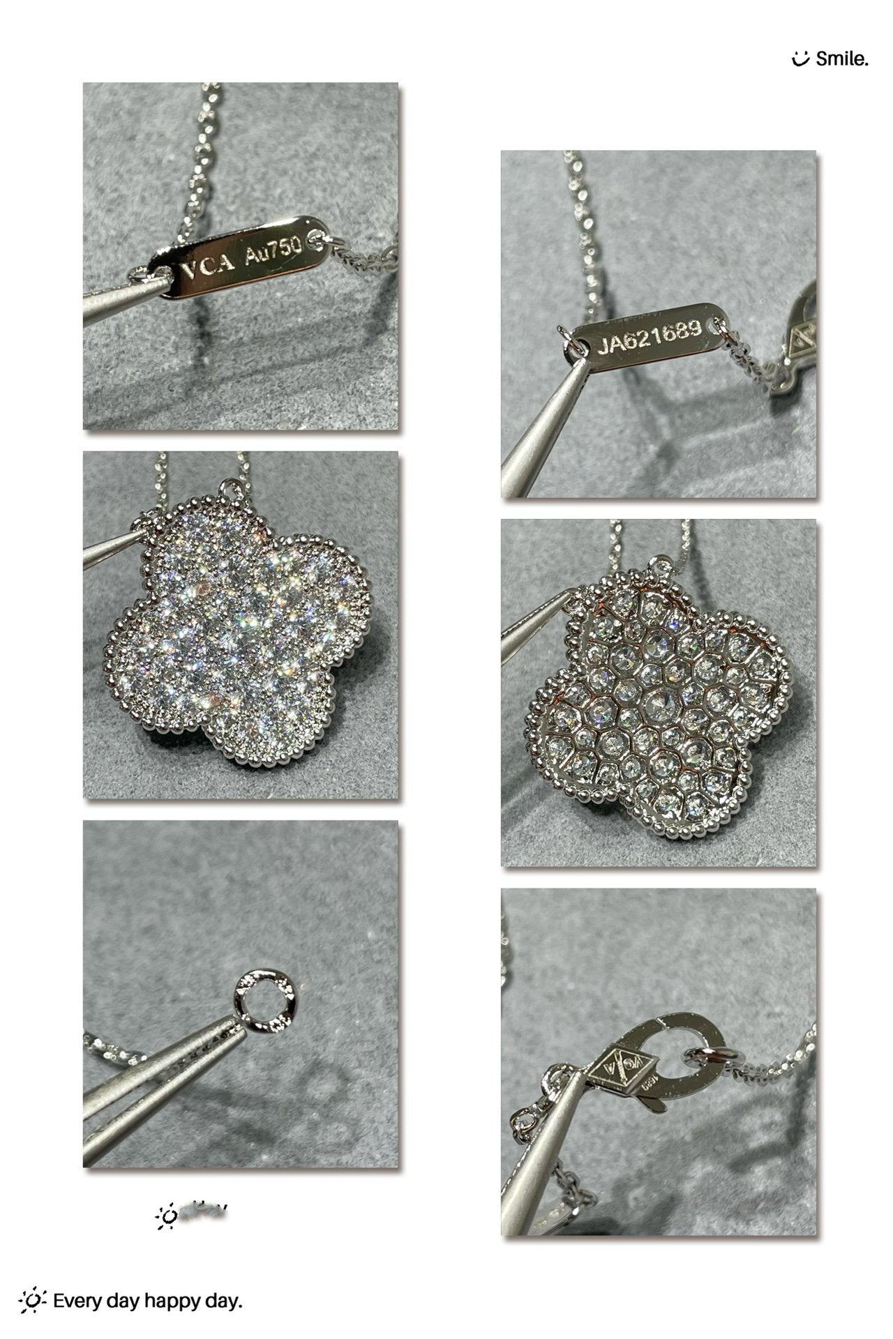 [AuraEcho]CLOVER 25MM LARGE PENDANT DIAMOND PAVED SILVER NECKLACE