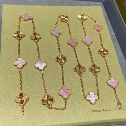 [AuraEcho]CLOVER 20 MOTIFS LASER PINK MOP NECKLACE