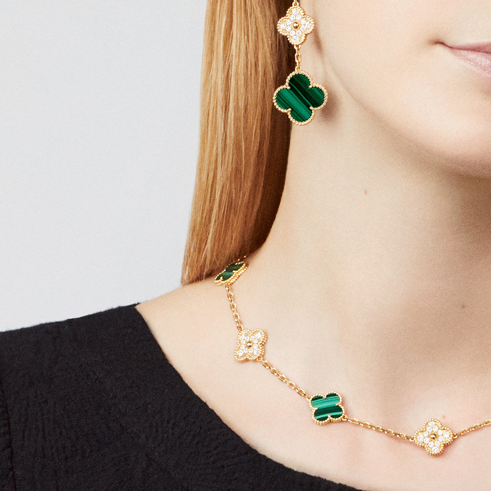 [AuraEcho]CLOVER 10 MOTIFS MALACHITE DIAMOND NECKLACE
