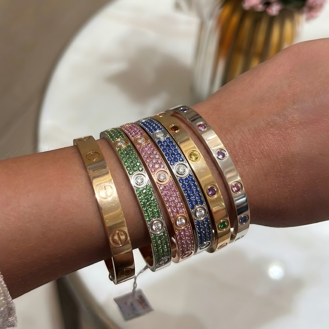 [AuraEcho]2026 PAVE GEMSTONE LOVE BRACELET 6.1MM 10 DIAMONDS