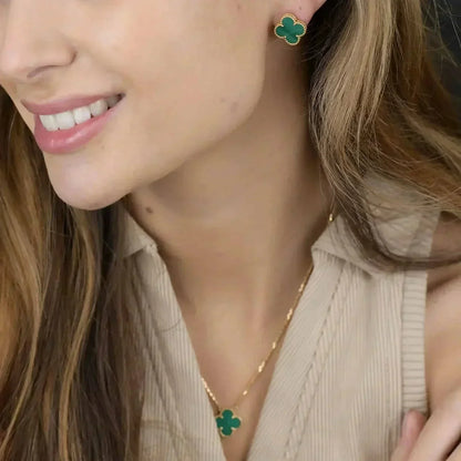 [AuraEcho]CLOVER MINI 9.5MM MALACHITE  EARRINGS