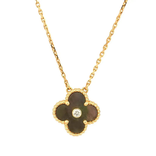 [AuraEcho]CLOVER 15MM DIAMOND AND MOTHER-OF-GREY NECKLACE