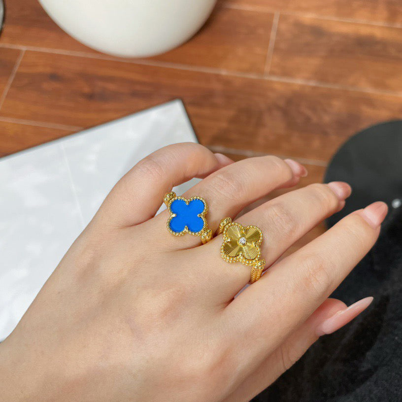 [AuraEcho]CLOVER RIVERSIBLE BLUE AGATE RING