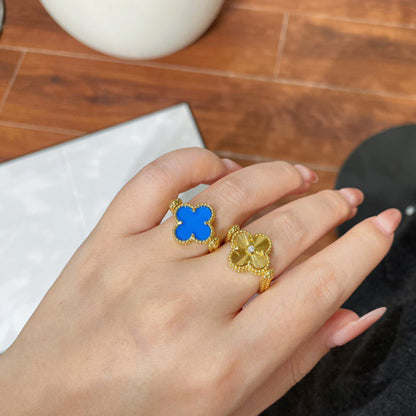 [AuraEcho]CLOVER RIVERSIBLE BLUE AGATE RING