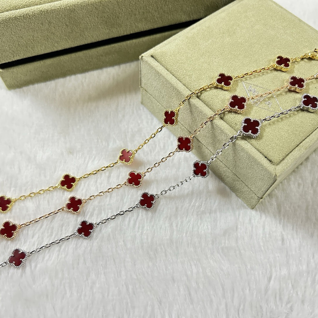 [AuraEcho]CLOVER 6 MOTIF RED AGATE BRACELET