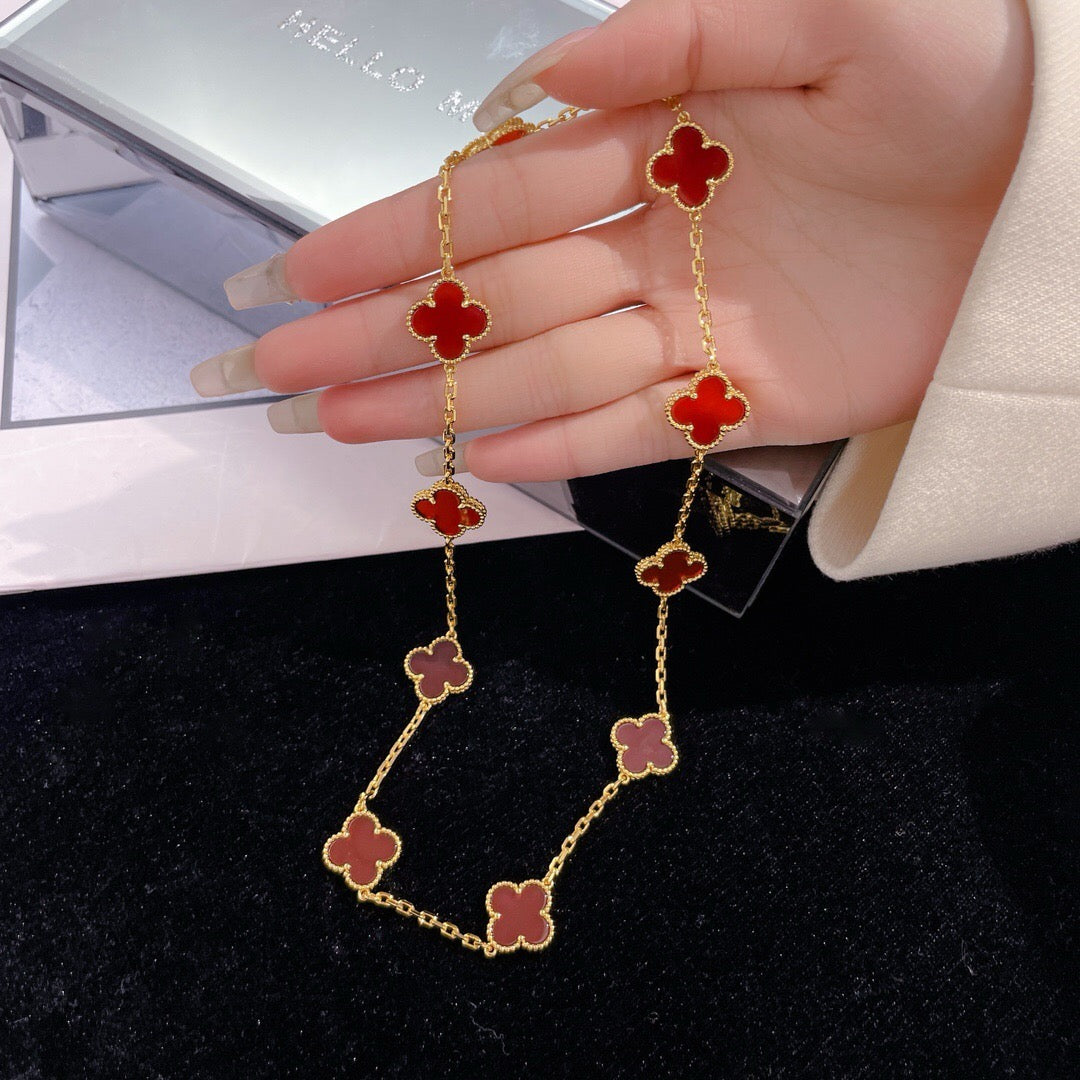 [AuraEcho]CLOVER 10 MOTIFS CARNELIAN NECKLACE