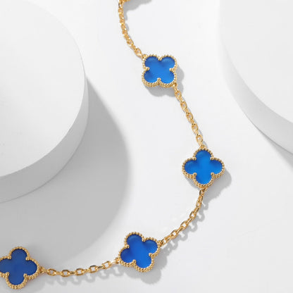 [AuraEcho]CLOVER 10 MOTIFS BLUE AGATE NECKLACE
