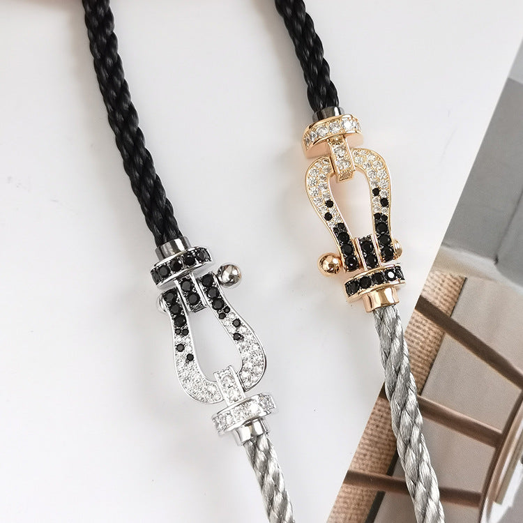 [AuraEcho]FORCE LARGE HORSESHOE BLACK WHITE DIAMOND BRACELET ROSE GOLD