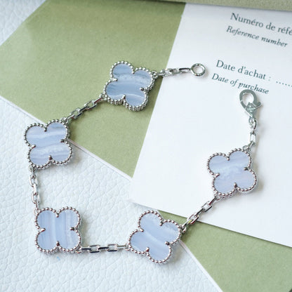 [AuraEcho]CLOVER  5 MOTIF PURPLE CHALCEDONY BRACELET SILVER