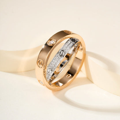 [AuraEcho]LOVE PINK GOLD SILVER DIAMOND DOUBLE RING