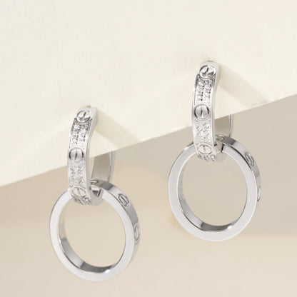 [AuraEcho]LOVE 3.3MM DANGLE HALF DIAMOND EARRINGS