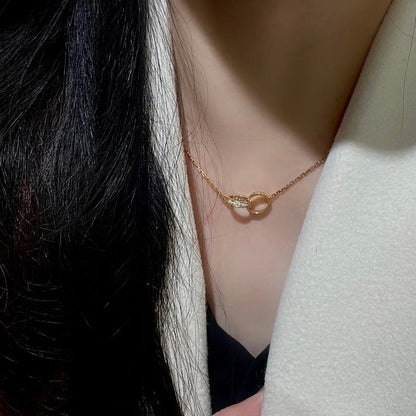 [AuraEcho]LOVE DOUBLE RING HALF DIAMOND NECKLACE