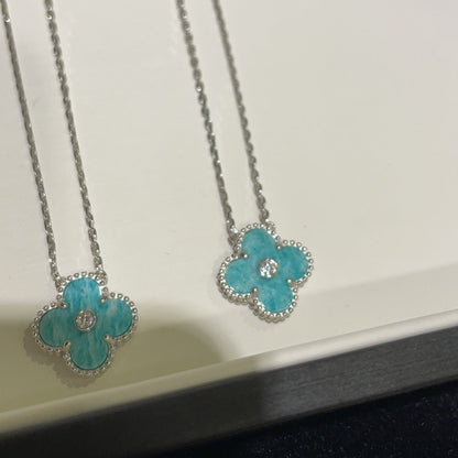 [AuraEcho]CLOVER 15MM DIAMOND SVRES PORCELAIN  NECKLACE SILVER