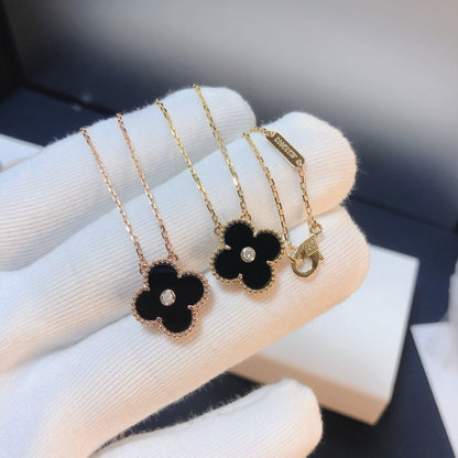[AuraEcho]CLOVER 15MM DIAMOND ONYX NECKLACE