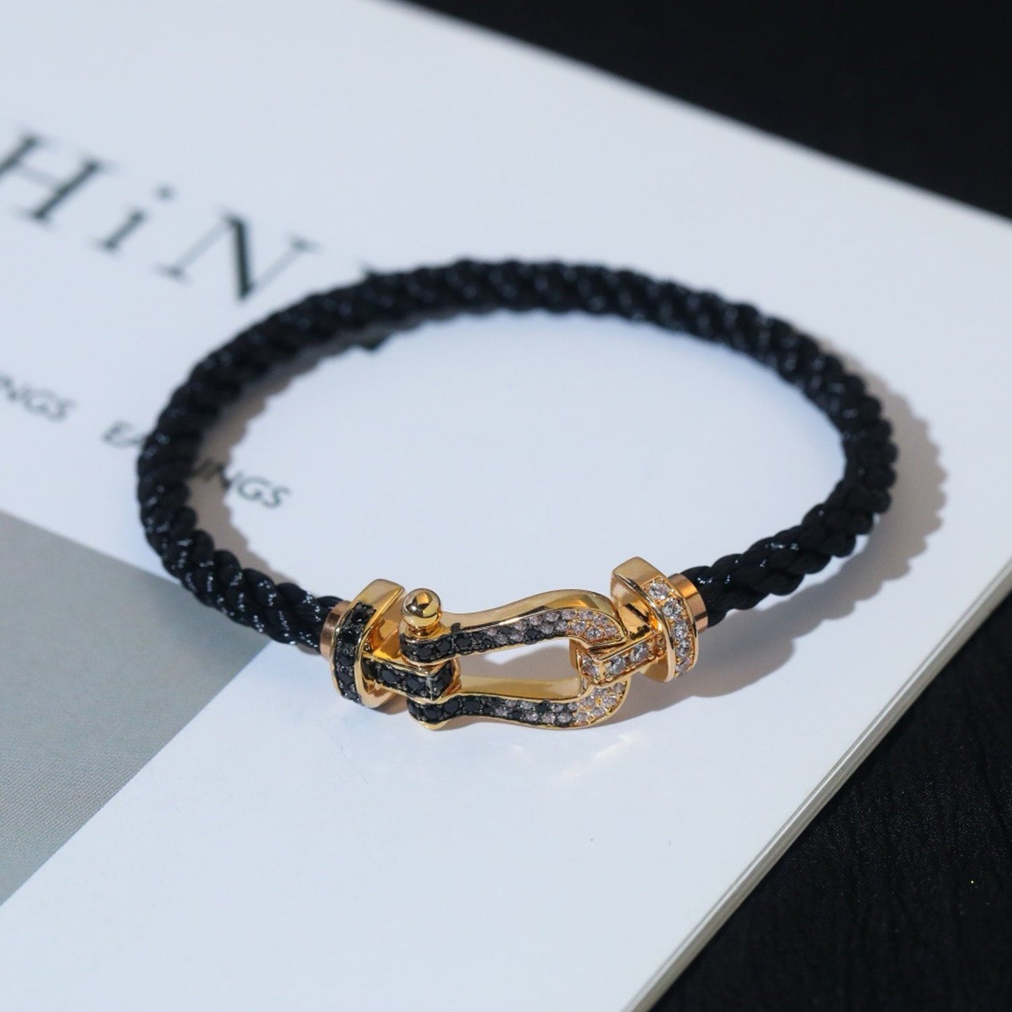 [AuraEcho]FORCE LARGE HORSESHOE BLACK WHITE DIAMOND BRACELET ROSE GOLD