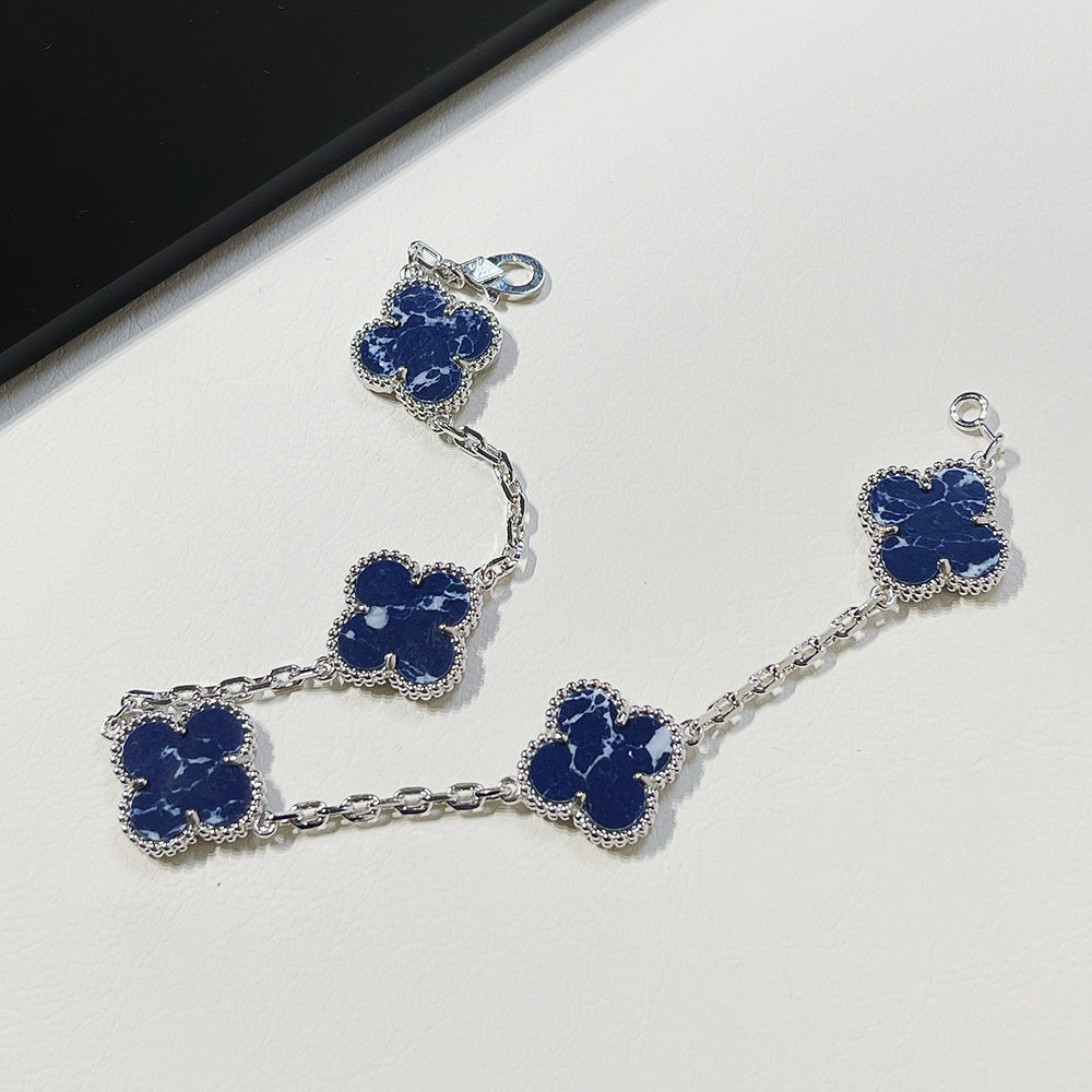 [AuraEcho]CLOVER 5 MOTIF PIETERSITE SILVER BRACELET