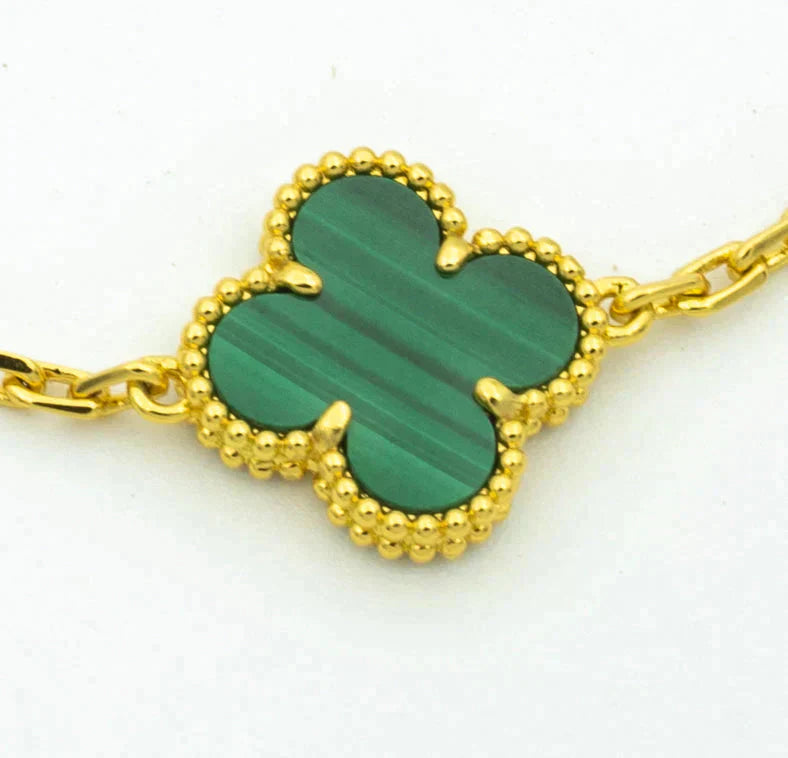 [AuraEcho]CLOVER  5 MOTIF MALACHITE DIAMOND BRACELET
